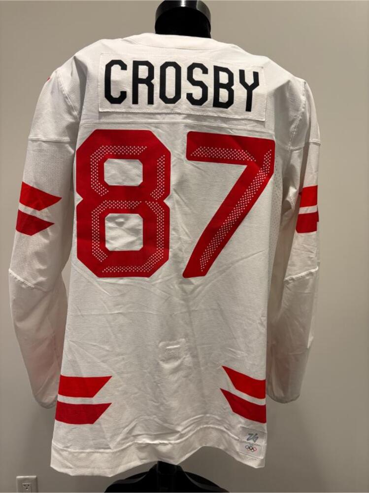 Sidney Crosby Canada Game-Used White Jersey worn v. Czechia on February 12, 2026, as a part of the 2026 Milano Cortina Winter Games.