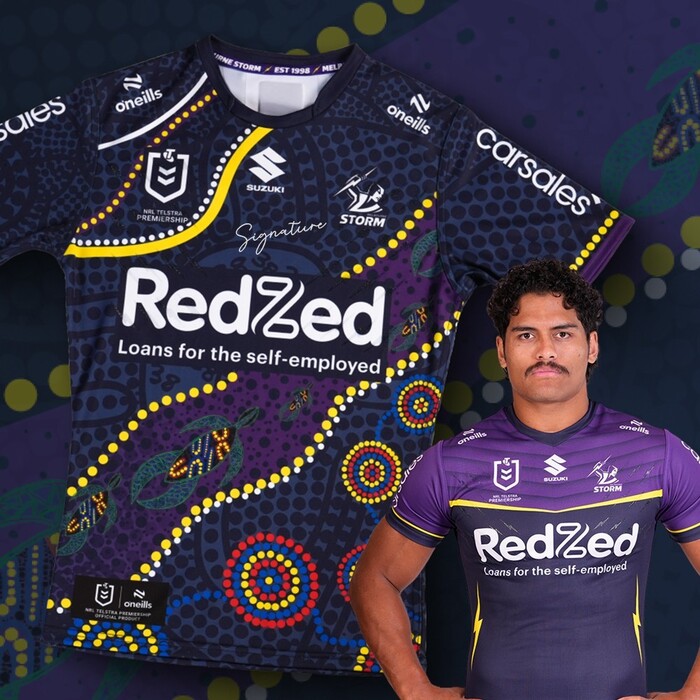 Photo of Shawn Blore #11 2025 Melbourne Storm Indigenous Match-Worn Jersey