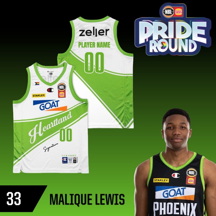 Photo of Malique Lewis #33 S.E. Melbourne Phoenix NBL26 Pride Match-Worn Jersey