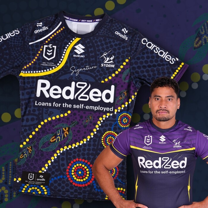 Photo of Eliesa Katoa #12 2025 Melbourne Storm Indigenous Match-Worn Jersey