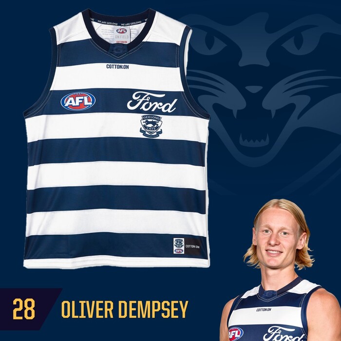 Photo of Oliver Dempsey #28 Geelong Cats 2025 Grand Final Match-Worn Guernsey