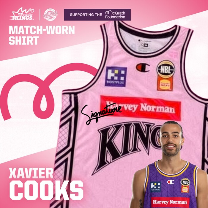 Photo of Xavier Cooks 2026 Sydney Kings Signed Pink Hoops Match-Worn Jersey
