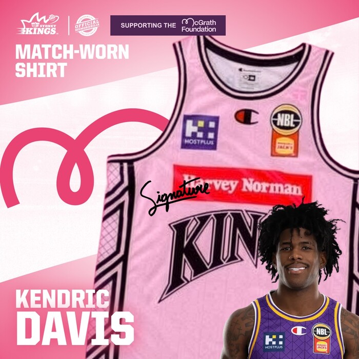Photo of Kendric Davis 2026 Sydney Kings Signed Pink Hoops Match-Worn Jersey
