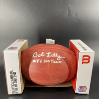 HOF - Cowboys Bob Lilly Signed Authentic Football with NFL 100 Team Insc...