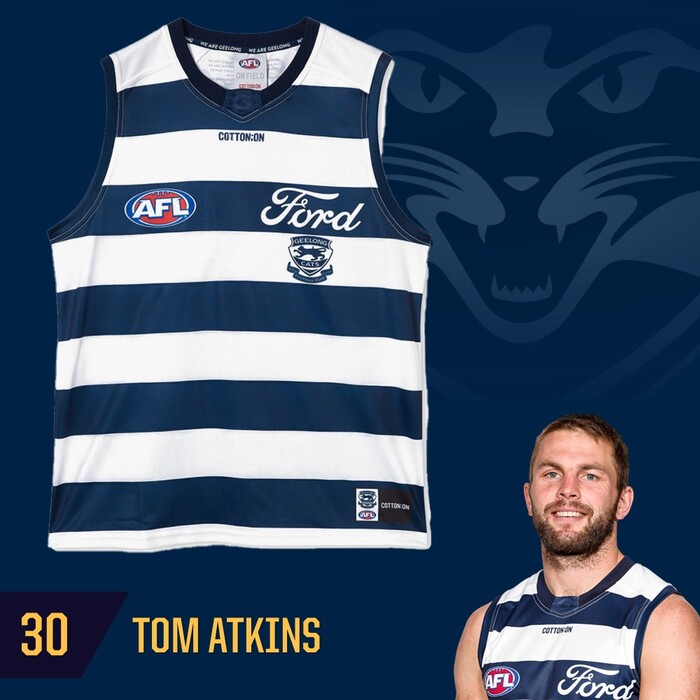 Photo of Tom Atkins #30 Geelong Cats 2025 Grand Final Match-Worn Guernsey
