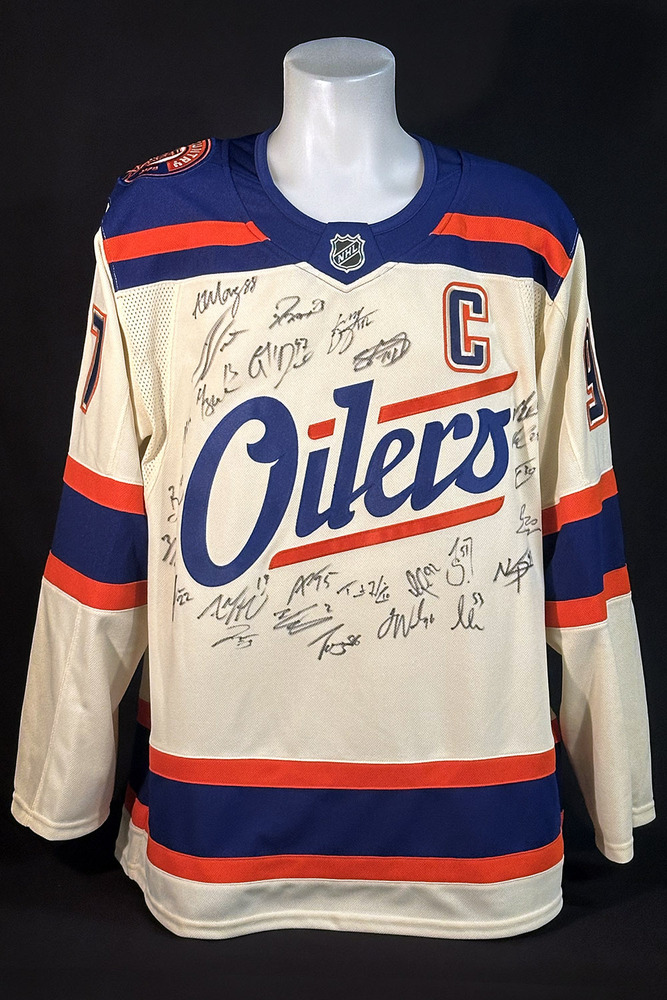 2025-26 Edmonton Oilers Team-Signed Oilers Fanatics Premium Alternate Replica Jersey Crested To #97 Connor McDavid