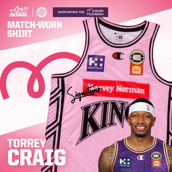Photo of Torrey Craig 2026 Sydney Kings Signed Pink Hoops Match-Worn Jersey
