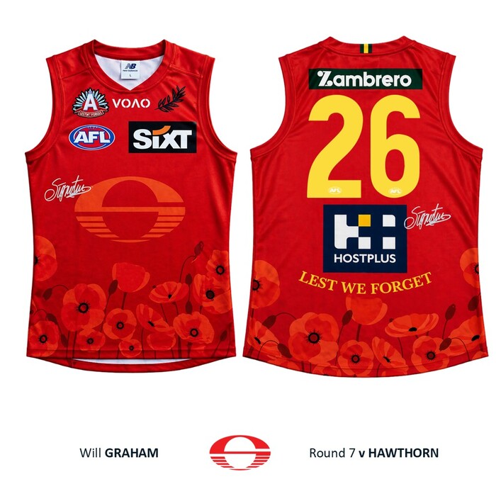 Photo of Will Graham #26 Gold Coast SUNS ANZAC Appeal Round Match-Worn Guernsey