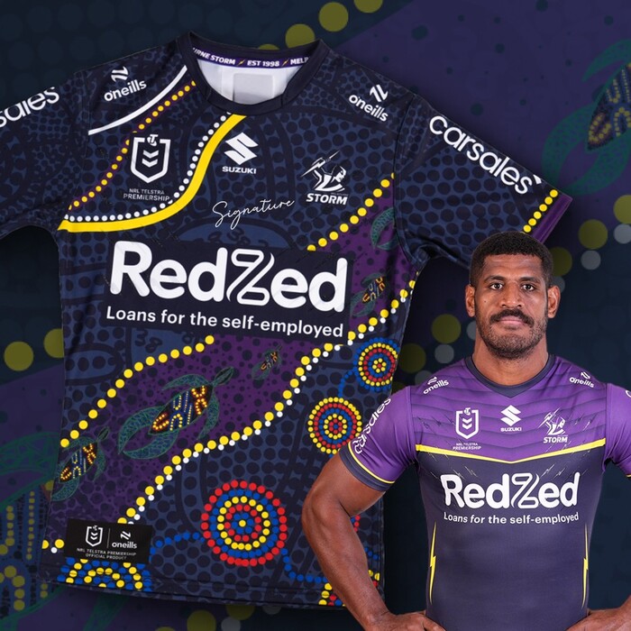 Photo of Tui Kamikamica #16 2025 Melbourne Storm Indigenous Match-Worn Jersey