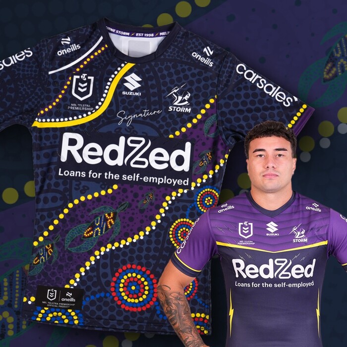 Photo of Joe Chan #17 2025 Melbourne Storm Indigenous Match-Worn Jersey