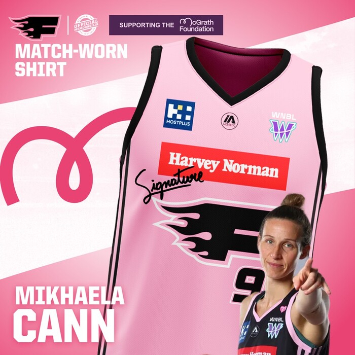 Photo of Mikhaela Cann 2026 Sydney Flames Signed Pink Hoops Match-Worn Jersey