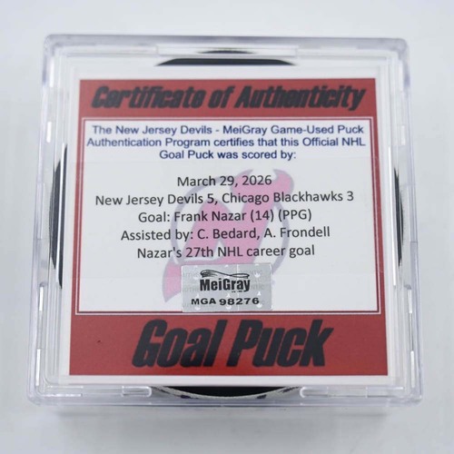 Image of Nazar, Frank - Chicago Blackhawks - March 29, 2026 at New Jersey Devils (Devils Logo)