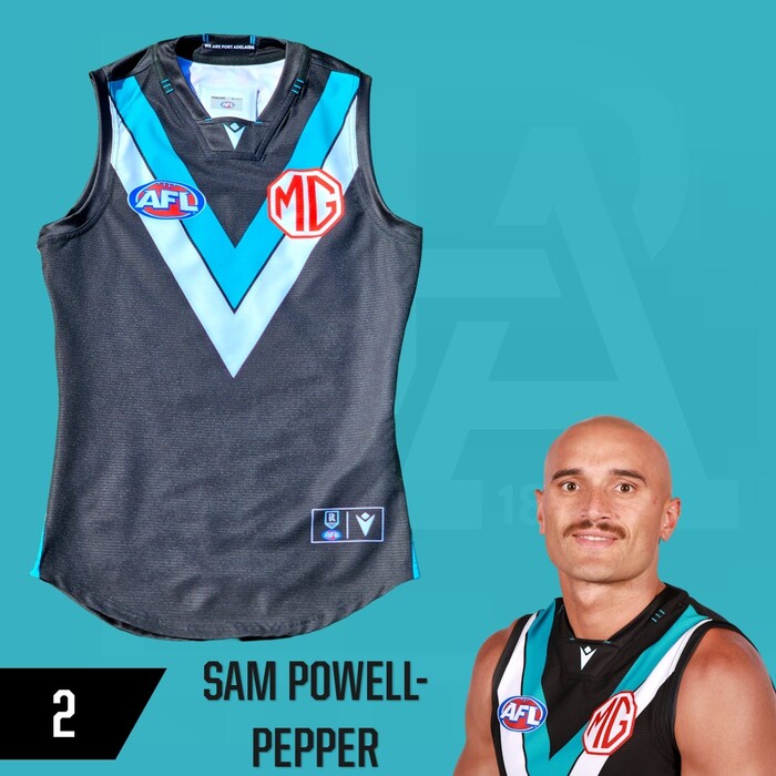 Photo of Sam Powell-Pepper #2 Port Adelaide 2025 Home Match-Worn Guernsey