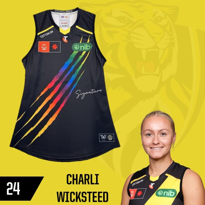 Photo of Charli Wicksteed #24 Richmond 2025 AFLW Pride Match-Worn Guernsey