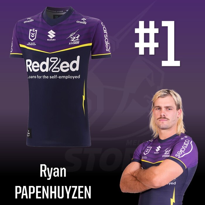 Photo of Ryan Papenhuyzen #1 Melbourne Storm Home Match-Worn Jersey