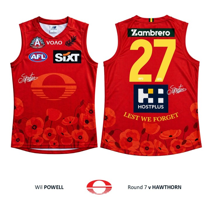 Photo of Wil Powell #27 Gold Coast SUNS ANZAC Appeal Round Match-Worn Guernsey