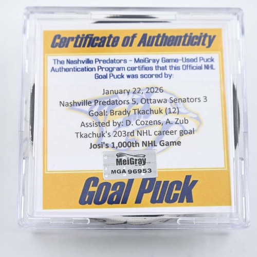 Image of Tkachuk, Brady - Ottawa Senators - January 22, 2026 at Nashville Predators (Predators Logo)