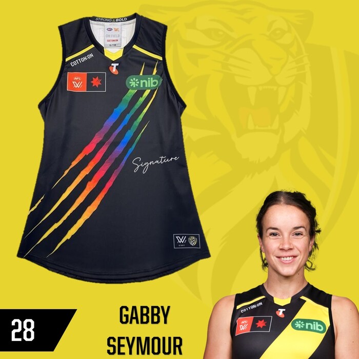 Gabrielle Seymour #28 Richmond 2025 AFLW Pride Player-Issue Guernsey