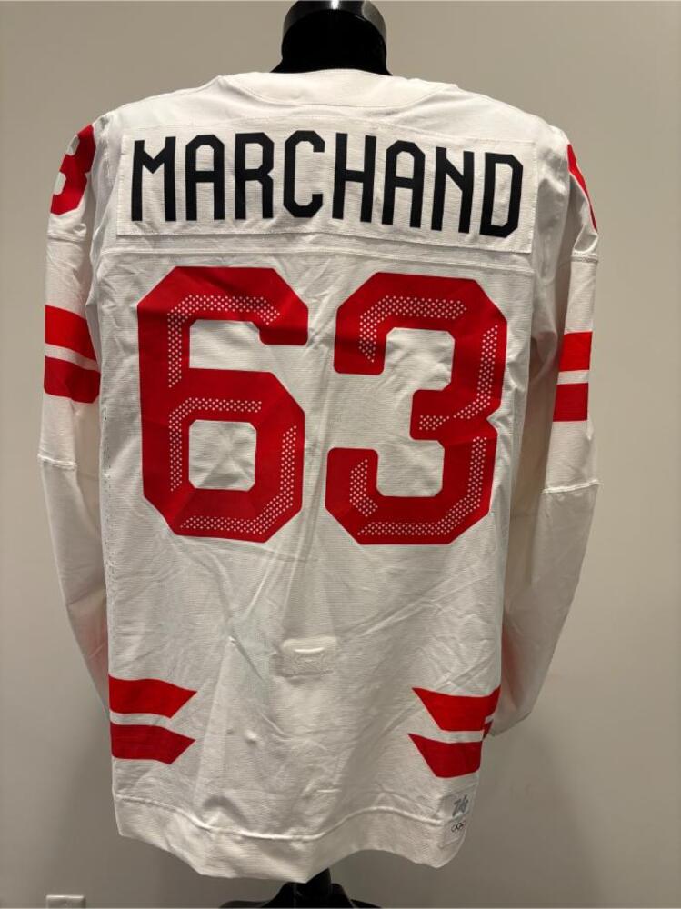 Brad Marchand Canada Game-Used White Jersey worn v. Czechia on February 12, 2026, as a part of the 2026 Milano Cortina Winter Games.