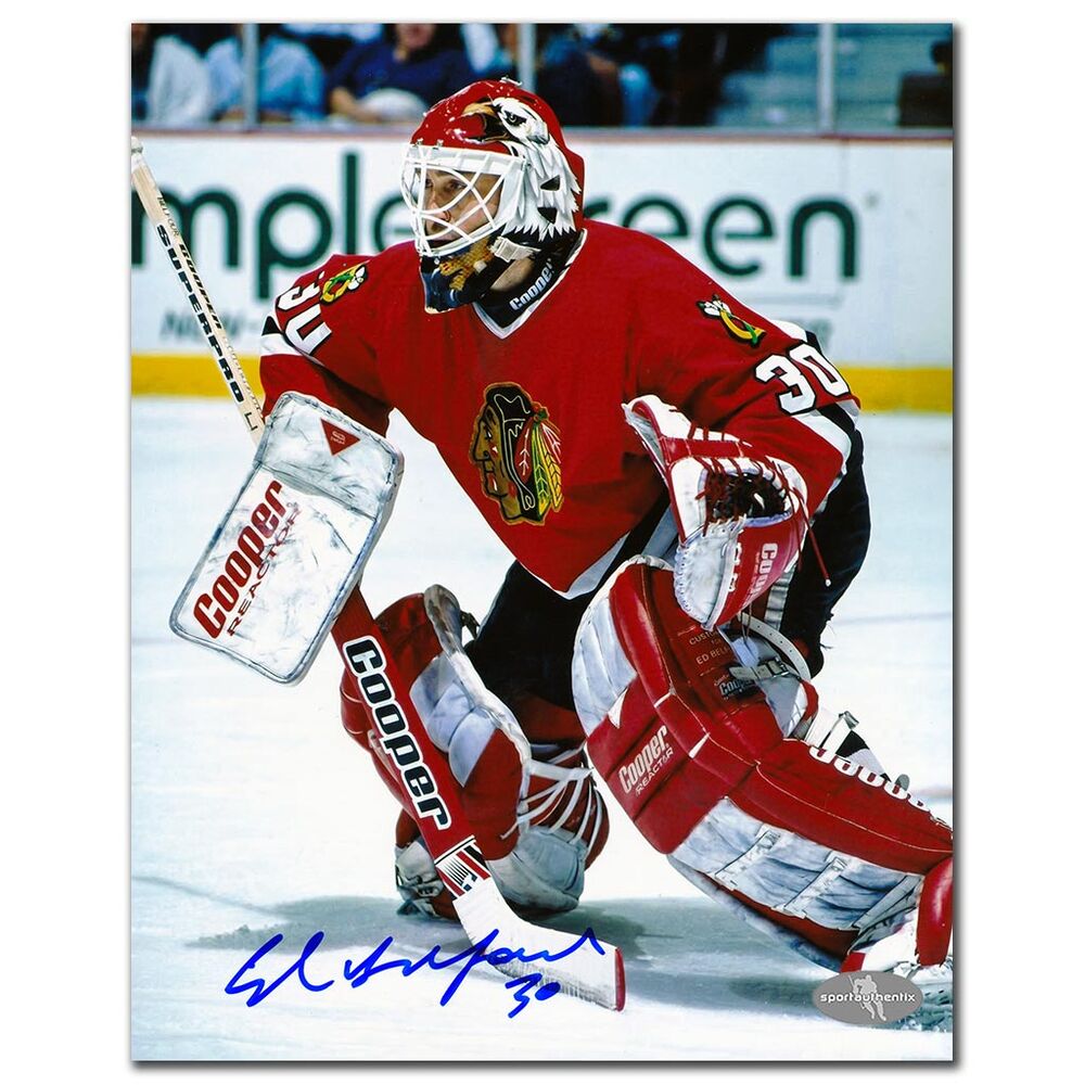 Ed Belfour Autographed Chicago Blackhawks 8x10 Photo - Butterfly Save