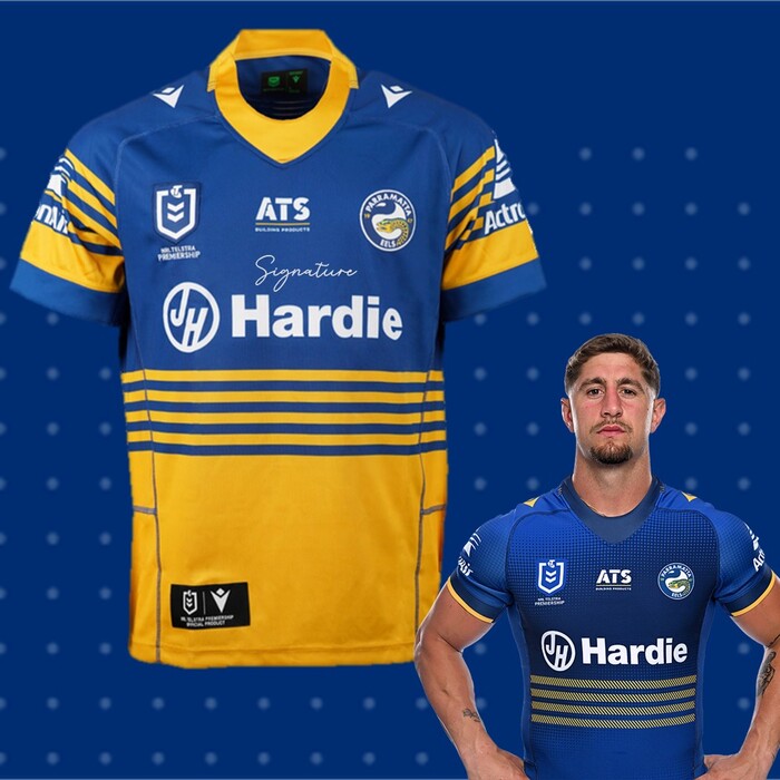 Photo of Zac Lomax #4 2025 Parramatta Eels Signed Heritage Jersey