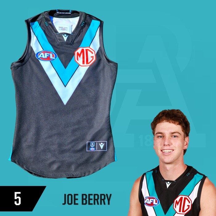 Photo of Joe Berry #5 Port Adelaide 2025 Home Match-Worn Guernsey