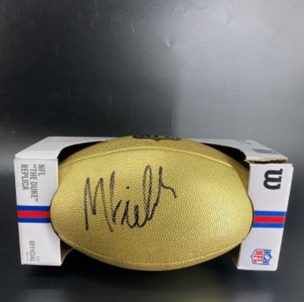 NFL - Giants Malachi Fields Signed Gold Composite Football
