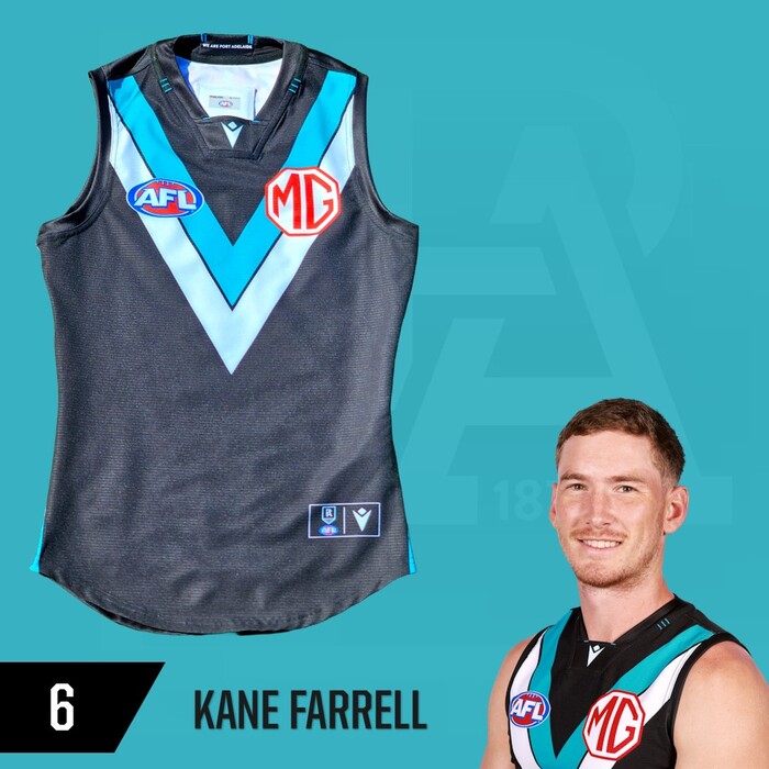 Photo of Kane Farrell #6 Port Adelaide 2025 Home Match-Worn Guernsey