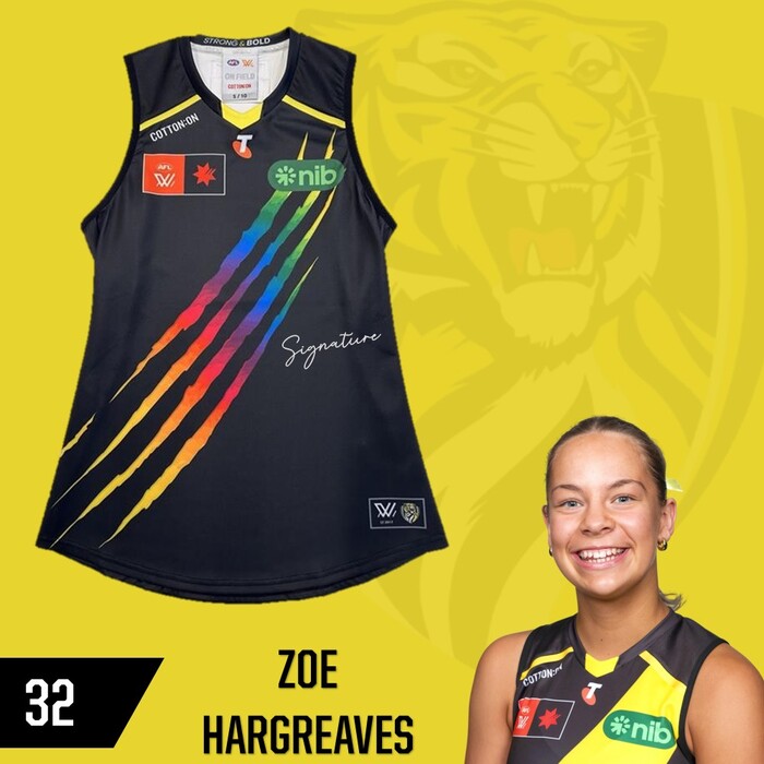 Photo of Zoe Hargreaves #32 Richmond 2025 AFLW Pride Player-Issue Guernsey