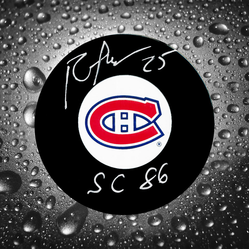 Petr Svoboda Montreal Canadiens Autographed Puck w/ 86 Cup Inscription