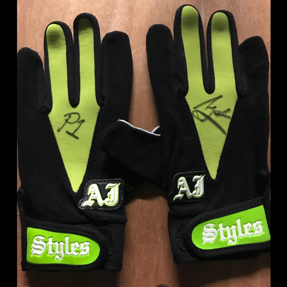 AJ Styles WORN & SIGNED Gloves (TLC 12/16/18) WWE Auction