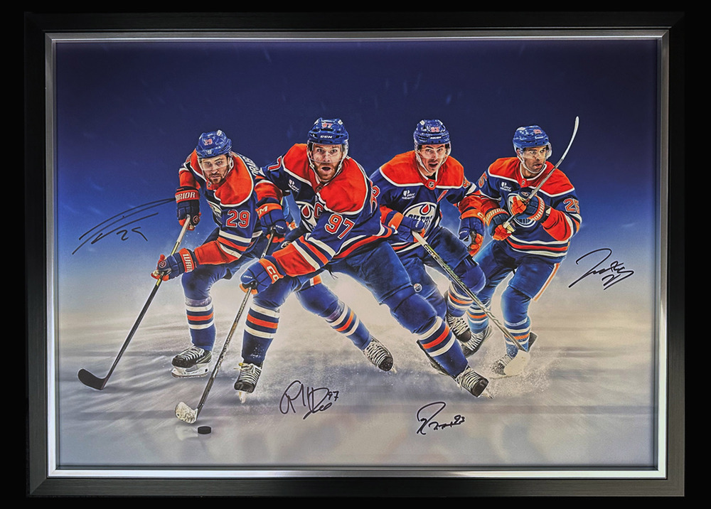Connor McDavid, Leon Draisaitl, Ryan Nugent-Hopkins & Darnell Nurse - Autographed & Framed Edmonton Oilers Team Issued 24
