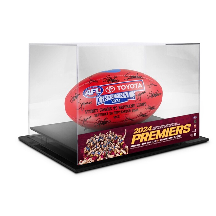 Photo of Brisbane Lions 2024 Replica Team Signed Ball in Case