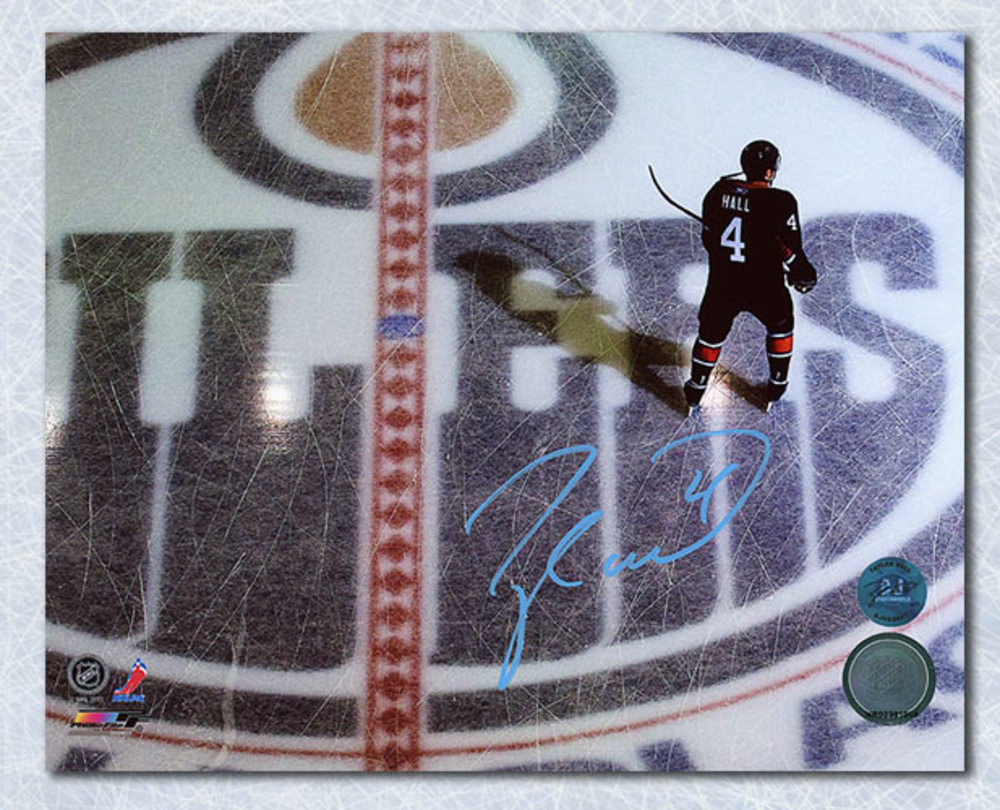 Taylor Hall Edmonton Oilers Autographed Overhead Centre Ice Logo 8x10 Photo