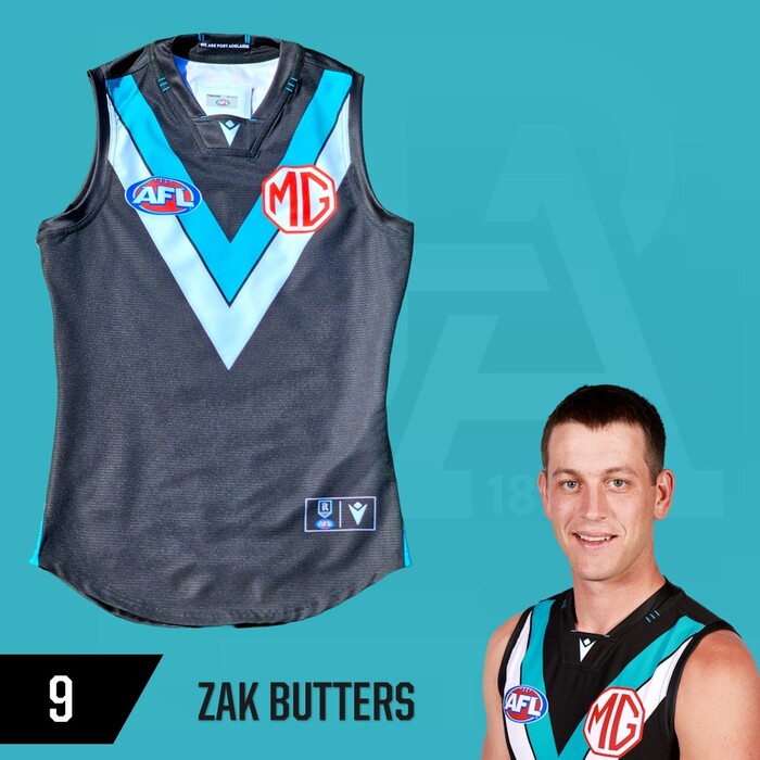 Photo of Zak Butters #9 Port Adelaide 2025 Home Match-Worn Guernsey