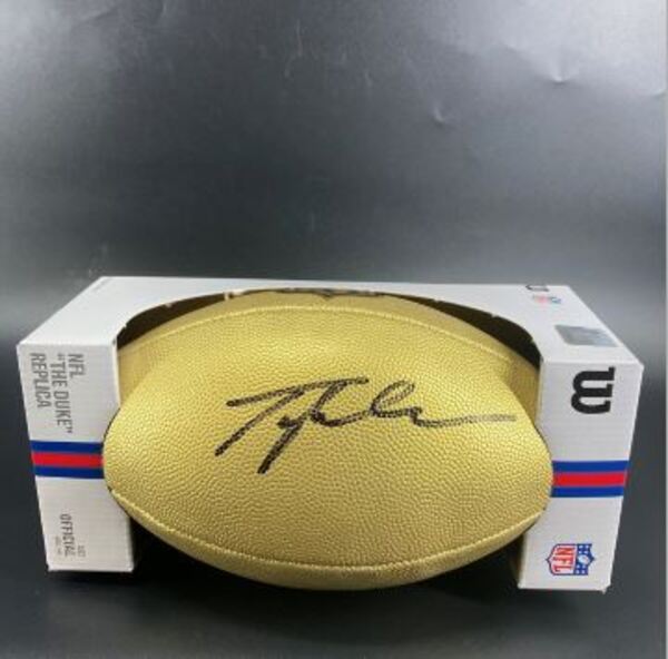 NFL - Saints Tyler Shough Signed Gold Composite Football