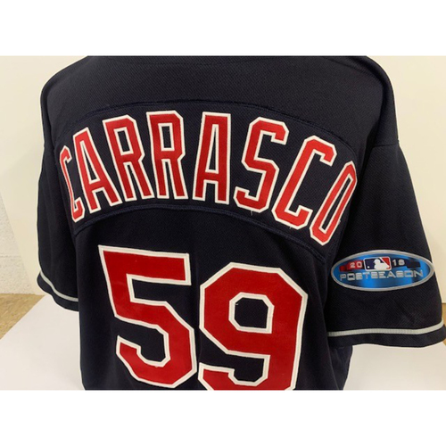Photo of Carlos Carrasco Game Used Jersey - 7/11/18 vs CIN (1,000th Career Strikeout and 1,000 Career Innings Pitched)