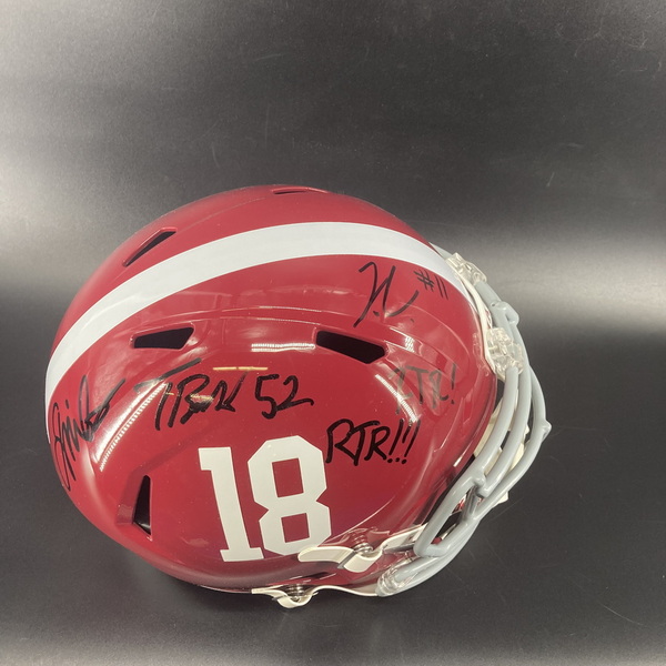 NFL - Alabama Multi Signed Replica Speed Helmet Signed by Jalen Milroe, ...