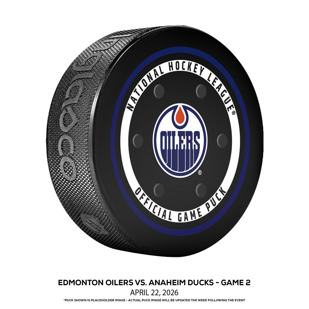 Edmonton Oilers vs. Anaheim Ducks Game-Used Puck from Game 2 of the First Round of the 2026 Stanley Cup Playoffs on April 22, 2026