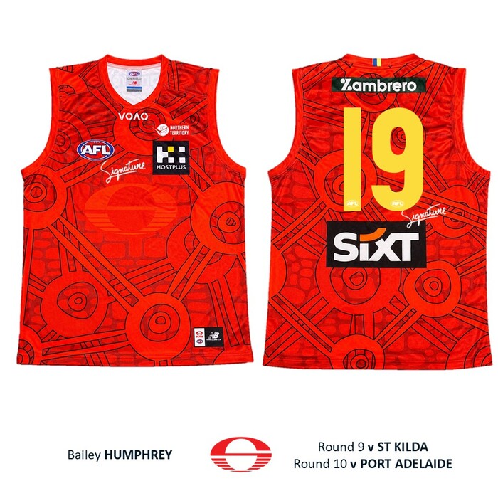 Photo of Bailey Humphrey #19 Gold Coast SUNS Darwin/Larrakia Match-Worn Guernsey