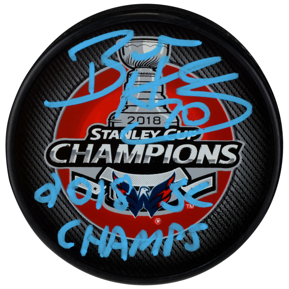 Braden Holtby Washington Capitals 2018 Stanley Cup Champions Autographed Stanley Cup Champions Logo Hockey Puck with 2018 SC Champs Inscription