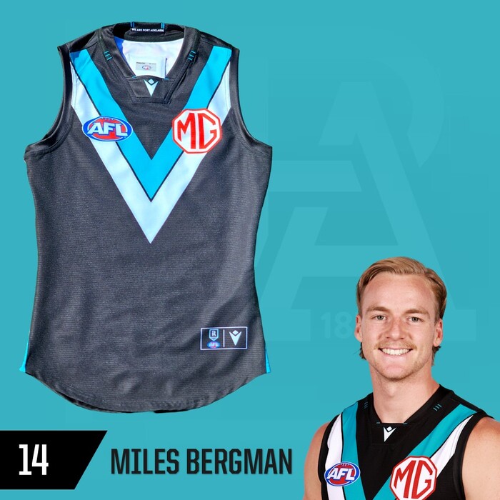 Photo of Miles Bergman #14 Port Adelaide 2025 Home Match-Worn Guernsey