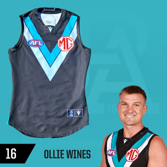 Photo of Ollie Wines #16 Port Adelaide 2025 Home Match-Worn Guernsey