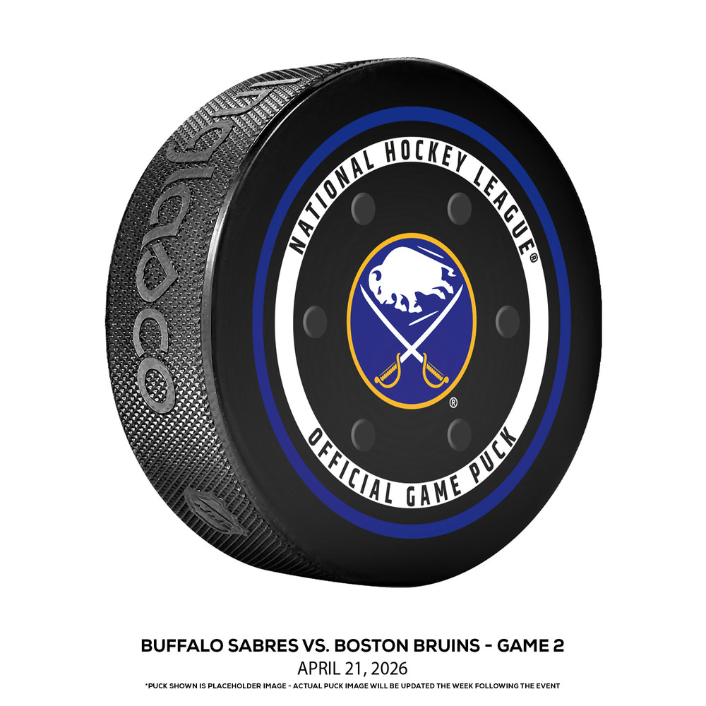 Buffalo Sabres vs. Boston Bruins Game-Used Puck from Game 2 of the First Round of the 2026 Stanley Cup Playoffs on April 21, 2026