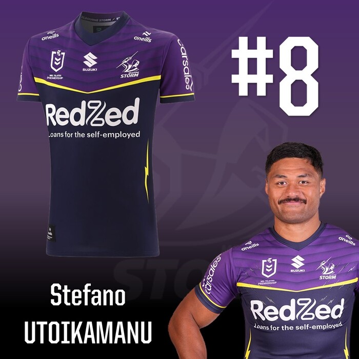 Photo of Stefano Utoikamanu #8 2025 Melbourne Storm Home Match-Worn Jersey