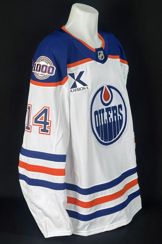 Mattias Ekholm #14 - 2025-26 Edmonton Oilers Pre-Game Warm-Up Worn Tribute Jersey From Adam Henrique's 1000th NHL Game On October 21, 2025