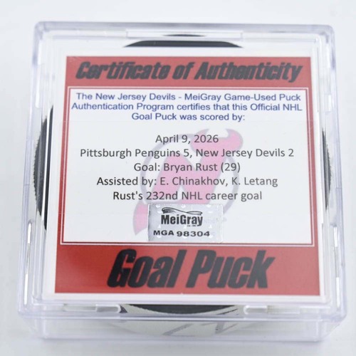 Image of Rust, Bryan - Pittsburgh Penguins - April 9, 2026 at New Jersey Devils (Devils Logo)