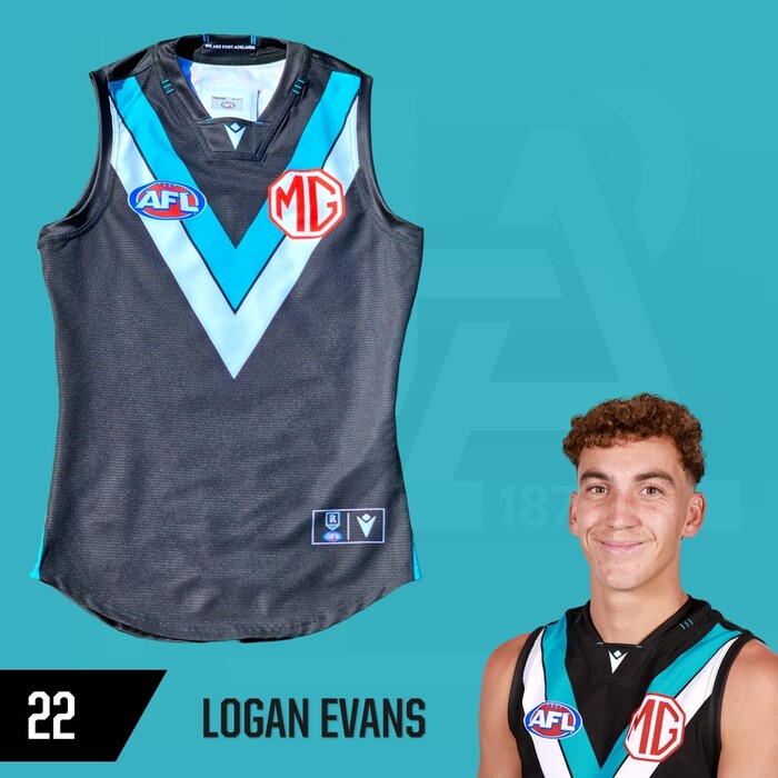 Photo of Logan Evans #22 Port Adelaide 2025 Home Match-Worn Guernsey
