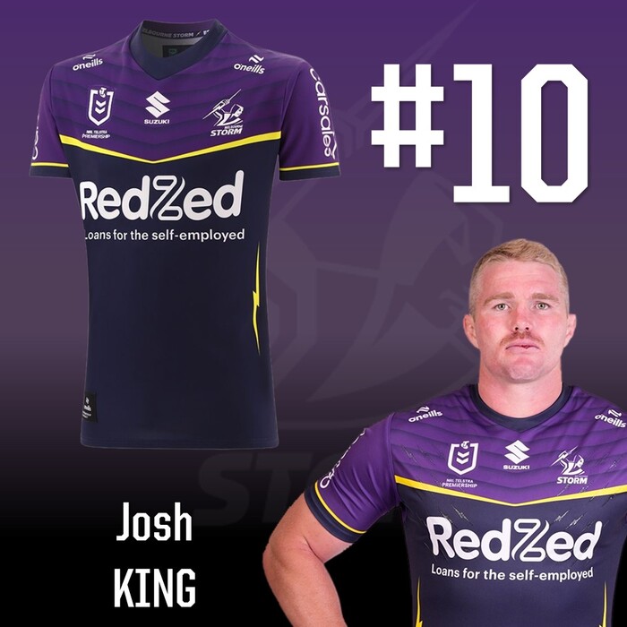 Photo of Josh King #10 2025 Melbourne Storm Home Match-Worn Jersey