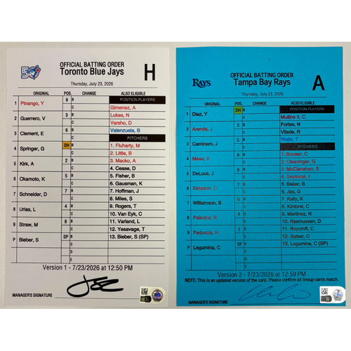 Photo of Official Batting Order Cards: Tampa Bay Rays at Toronto Blue Jays - July 23, 2026